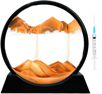 3D Dynamic Sand Art Liquid Motion, Moving Sand Art Picture Round Glass 3D Deep Sea Sandscape in Motion Display Flowing Sand Frame Relaxing Desktop Home Office Work Decor