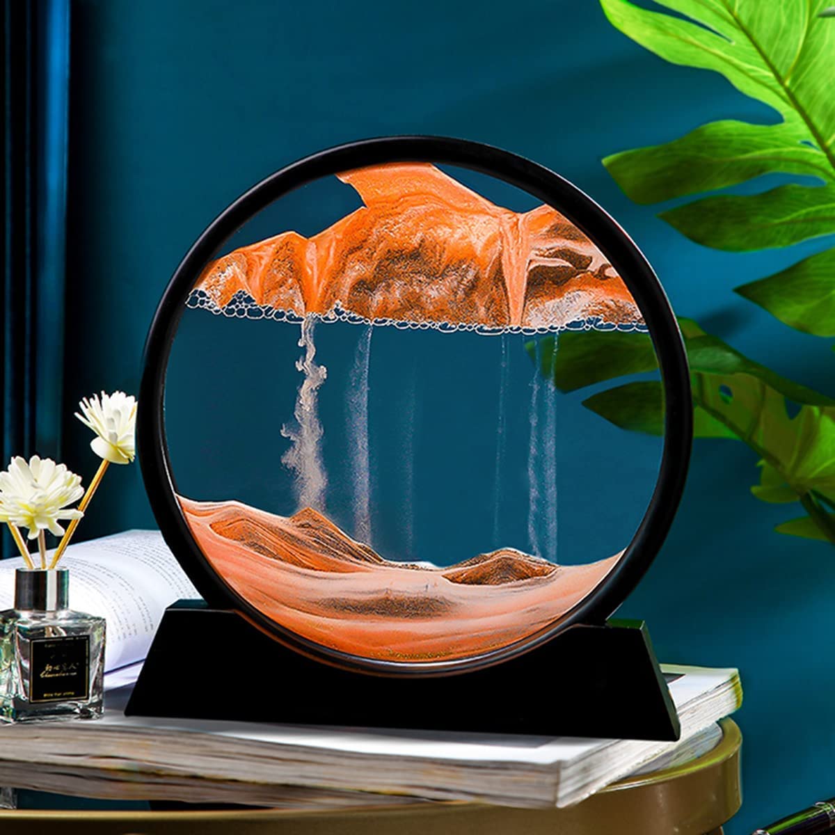 3D Dynamic Sand Art Liquid Motion, Moving Sand Art Picture Round Glass 3D Deep Sea Sandscape in Motion Display Flowing Sand Frame Relaxing Desktop Home Office Work Decor