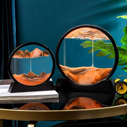 3D Dynamic Sand Art Liquid Motion, Moving Sand Art Picture Round Glass 3D Deep Sea Sandscape in Motion Display Flowing Sand Frame Relaxing Desktop Home Office Work Decor