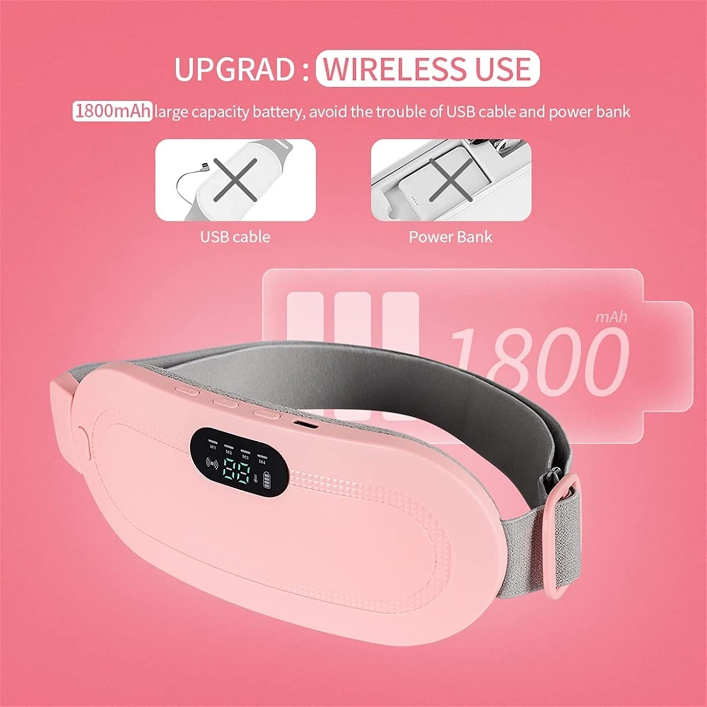 Portable Cordless Heating Pad, Electric Waist Belt Device, Fast Heating Pad with 3 Heat Levels and 3 Massage Modes, Back or Belly Heating Pad for Women and Girl