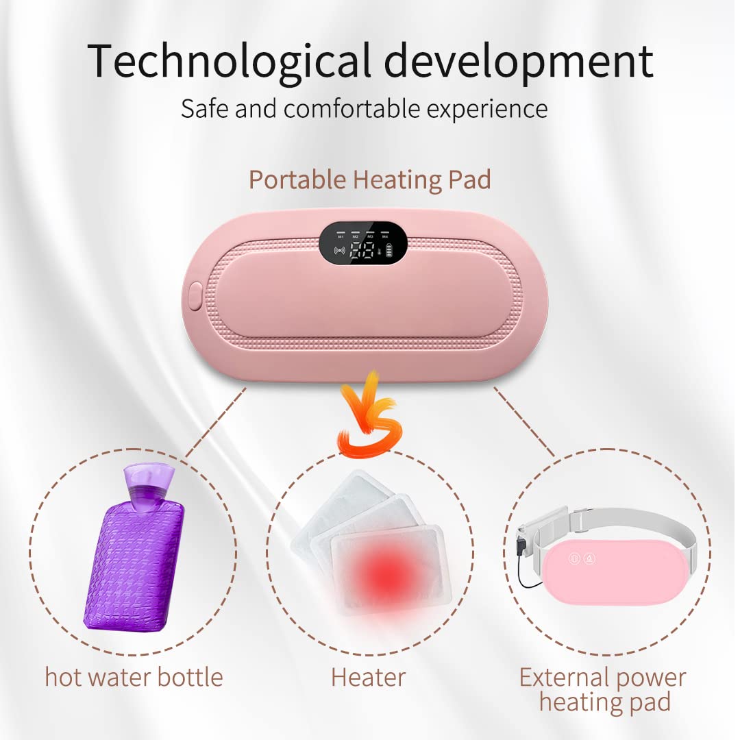 Portable Cordless Heating Pad, Electric Waist Belt Device, Fast Heating Pad with 3 Heat Levels and 3 Massage Modes, Back or Belly Heating Pad for Women and Girl
