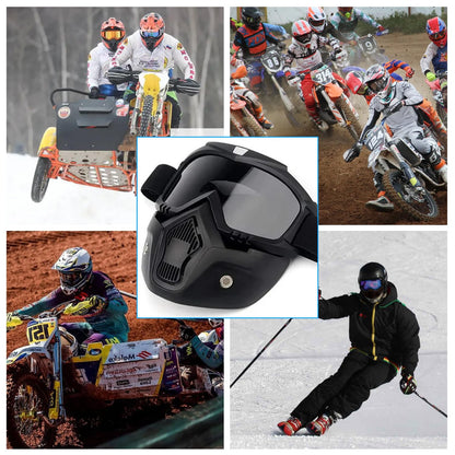 Goggle Mask Anti Scratch UV Protective Open Face & Eyewear Windproof Dirt Shield Adjustable Strap Soft Foam Padded Detachable for Cycling Bike Off Road Racing Riding Unisex (Black, 1 PC)