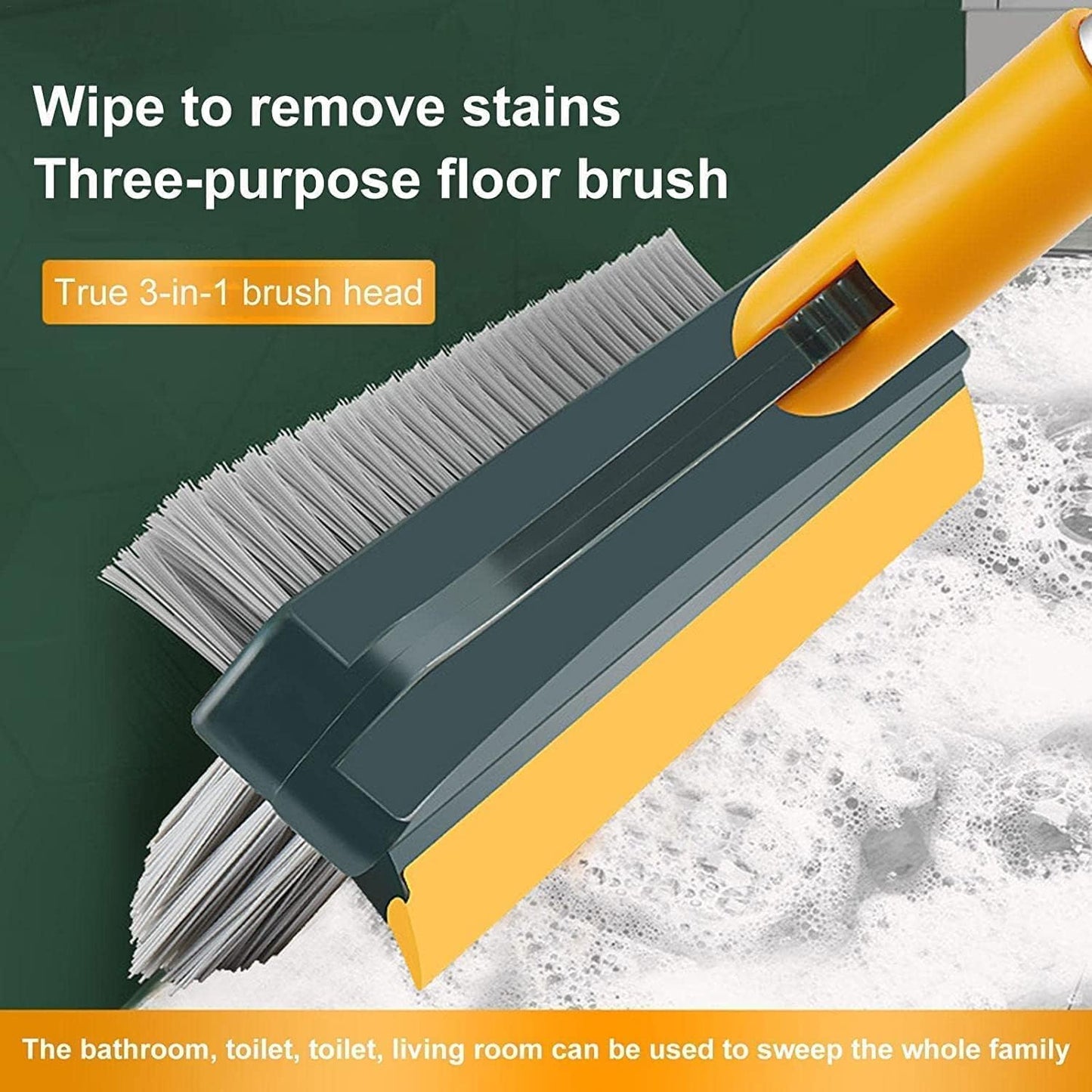 Bathroom Cleaning Brush with Wiper Upgraded 3 in 1 Tiles Cleaning Brush Bathroom Brush with Long Handle 180° Rotate Bathroom Floor Cleaning Brush Bathroom Cleaning Accessories