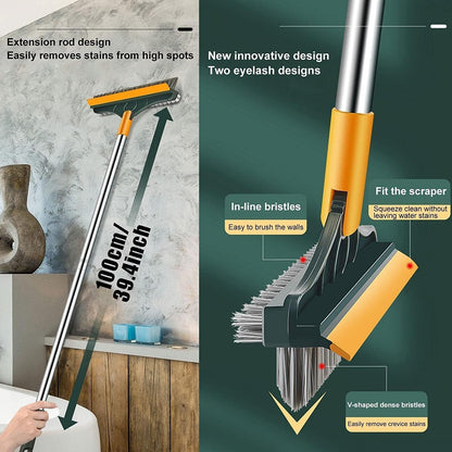 Bathroom Cleaning Brush with Wiper Upgraded 3 in 1 Tiles Cleaning Brush Bathroom Brush with Long Handle 180° Rotate Bathroom Floor Cleaning Brush Bathroom Cleaning Accessories