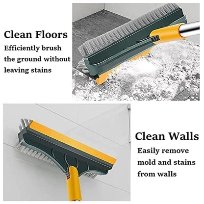 Bathroom Cleaning Brush with Wiper Upgraded 3 in 1 Tiles Cleaning Brush Bathroom Brush with Long Handle 180° Rotate Bathroom Floor Cleaning Brush Bathroom Cleaning Accessories