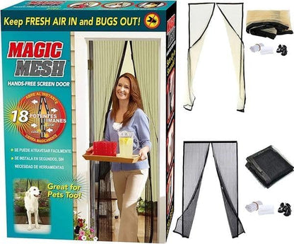 Magic Magnetic Mosquito Screen Door Net Curtain with Magnet Reinforced Polyester Mesh Curtain Back Door Mesh with Full Frame Hook & Loop Auto-Closing