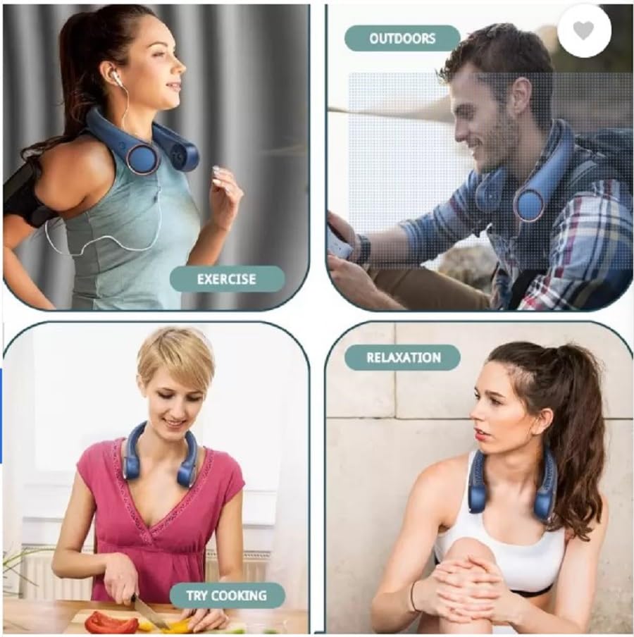 Portable Vaneless Neck Fan | Better Then Table or Hand Fans | USB Charging Battery Fan | Smart Mini Hand Free 3 High Speed Fan | 360� Flexible Cooling Low Noise Hanging Neck Fans