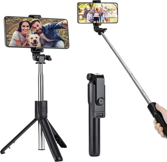 Q07 Selfie Stick with Selfie Remote and Selfie Light Compatible with Any Mobile Phone (Black)