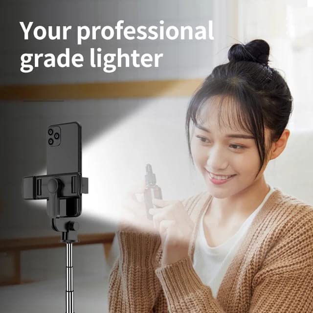 Q07 Selfie Stick with Selfie Remote and Selfie Light Compatible with Any Mobile Phone (Black)