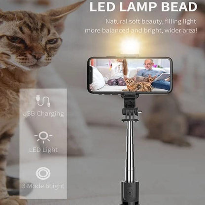 Q07 Selfie Stick with Selfie Remote and Selfie Light Compatible with Any Mobile Phone (Black)