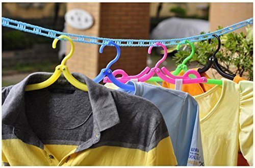 5 Meters Windproof Anti-Slip Clothes Washing Line Drying Nylon Rope with Hooks 5 Meter Nylon Clothesline Rope (Color May Vary)