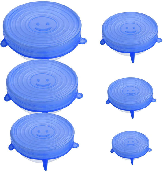 Set of 6 Reusable Safety Silicone Stretch Lids Dishwasher Microwave and Freezer Safe Lids Flexible Covers for Rectangle/ Round/ Square