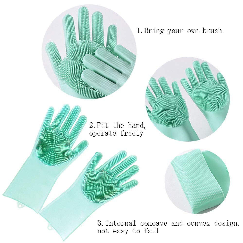 Silicone Non-Slip, Dish Washing and Pet Grooming, Magic Latex Scrubbing Gloves for Household Cleaning Great for Protecting Hands (Standard Size,) (Multicolor, 1 Pair {2 Pisces})