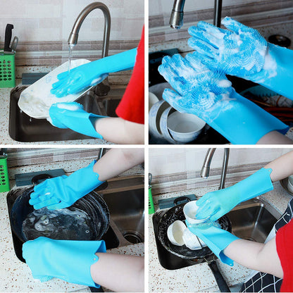 Silicone Non-Slip, Dish Washing and Pet Grooming, Magic Latex Scrubbing Gloves for Household Cleaning Great for Protecting Hands (Standard Size,) (Multicolor, 1 Pair {2 Pisces})