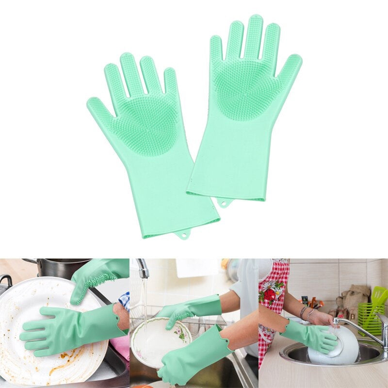 Silicone Non-Slip, Dish Washing and Pet Grooming, Magic Latex Scrubbing Gloves for Household Cleaning Great for Protecting Hands (Standard Size,) (Multicolor, 1 Pair {2 Pisces})