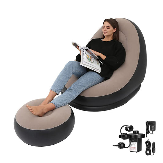Inflatable Sofa with Household Air Pump - Air Inflatable Sofa Couch Chair with Footstool for Indoor&Outdoor in Livingroom, Bedroom, Readingroom Office, Balcony, Garden, Courtyard.
