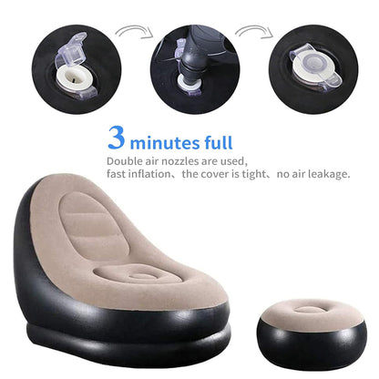 Inflatable Sofa with Household Air Pump - Air Inflatable Sofa Couch Chair with Footstool for Indoor&Outdoor in Livingroom, Bedroom, Readingroom Office, Balcony, Garden, Courtyard.