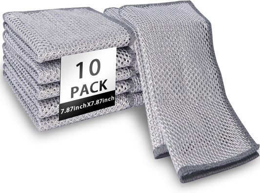 Non Scratch Wire Dish Cloth (Pack of 10), Steel Scrubber for Utensils Cleaning, Multipurpose Wet and Dry Cleaning, Stainless-Steel Dish Wash Scrubber for Washing Dishes, Sinks, Counters