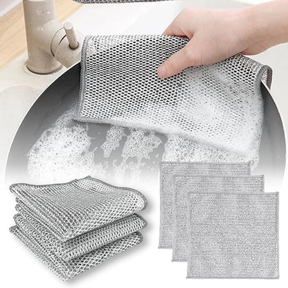 Non Scratch Wire Dish Cloth (Pack of 10), Steel Scrubber for Utensils Cleaning, Multipurpose Wet and Dry Cleaning, Stainless-Steel Dish Wash Scrubber for Washing Dishes, Sinks, Counters
