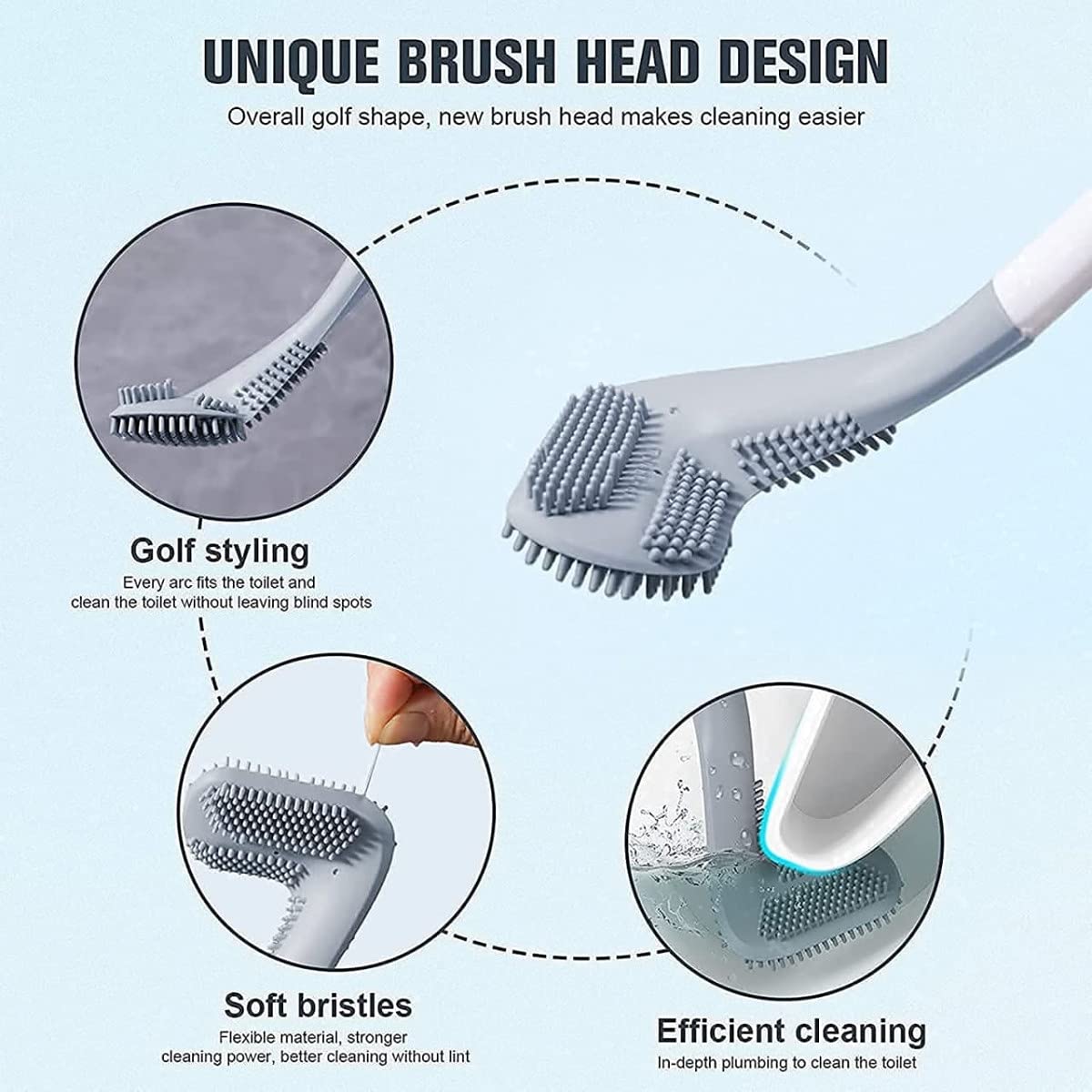 Golf Shape Toilet Brush Cleaner with Hanger Hook, Toilet Bowl Cleaner Brush, No-Slip Long Handle Soft Silico