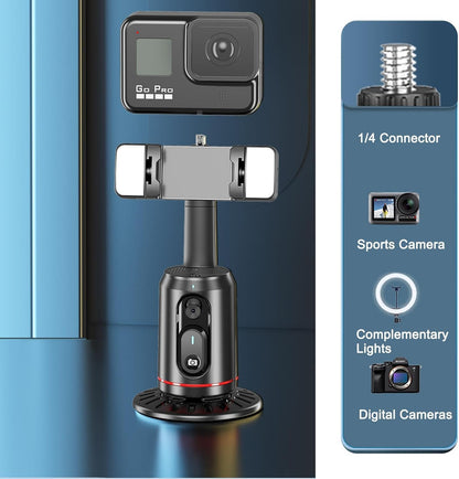 Q02 Auto Face Tracking Mobile Phone Holder, 360° Rotation Gimbal Stabilizer Tripod Smart Shooting Camera Mount for Live Vlog Streaming Video (Gimbal+Rechargeable Remote Control+2 LED Lights)