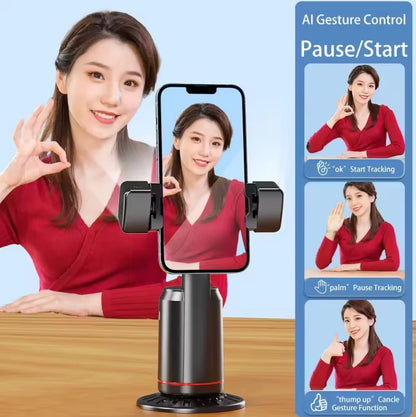 Q02 Auto Face Tracking Mobile Phone Holder, 360° Rotation Gimbal Stabilizer Tripod Smart Shooting Camera Mount for Live Vlog Streaming Video (Gimbal+Rechargeable Remote Control+2 LED Lights)