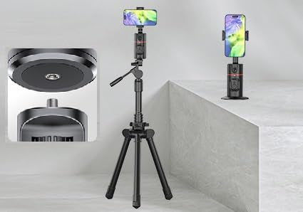 Q02 Auto Face Tracking Mobile Phone Holder, 360° Rotation Gimbal Stabilizer Tripod Smart Shooting Camera Mount for Live Vlog Streaming Video (Gimbal+Rechargeable Remote Control+2 LED Lights)