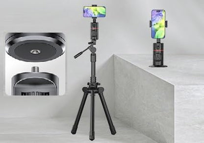 Q02 Auto Face Tracking Mobile Phone Holder, 360° Rotation Gimbal Stabilizer Tripod Smart Shooting Camera Mount for Live Vlog Streaming Video (Gimbal+Rechargeable Remote Control+2 LED Lights)