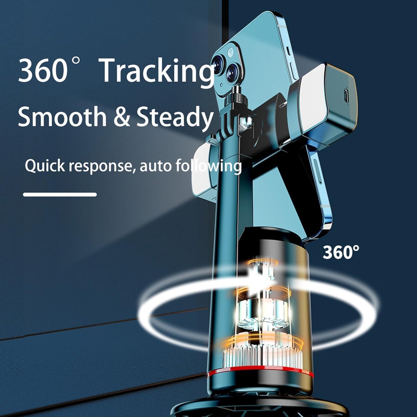Q02 Auto Face Tracking Mobile Phone Holder, 360° Rotation Gimbal Stabilizer Tripod Smart Shooting Camera Mount for Live Vlog Streaming Video (Gimbal+Rechargeable Remote Control+2 LED Lights)