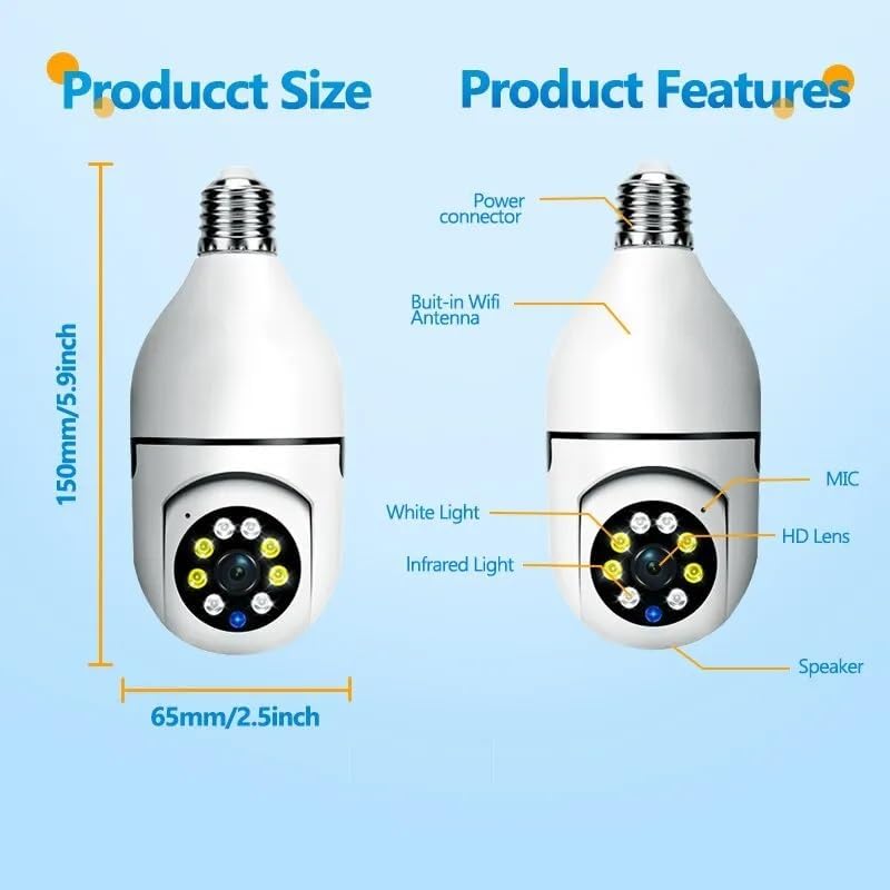 Wi-Fi CCTV Camera V380 Pro | Indoor 360° Smart Home Security Camera Light Vision 24x7 Continuous Recording with Motion Sensor LED Lights