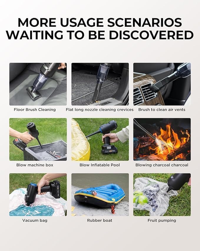 Portable Car Vacuum Cleaner with Blower | USB Rechargeable Wireless Handheld Car Vacuum Cleaner Traveling,Portable,Rechargeable (4in1)