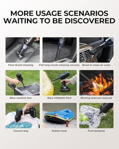 Portable Car Vacuum Cleaner with Blower | USB Rechargeable Wireless Handheld Car Vacuum Cleaner Traveling,Portable,Rechargeable (4in1)