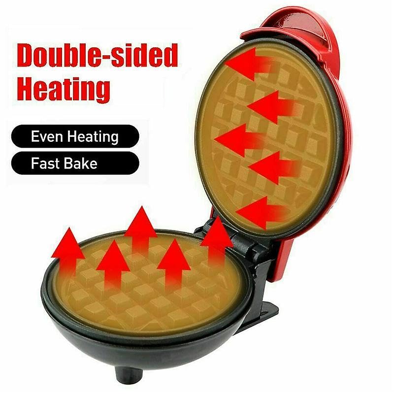 Mini Waffle Maker 4 Inch- 350 Watts: Stainless Steel Non-Stick Electric Iron Machine for Individual Belgian Waffles, Pan Cakes (Mini Waffle Maker + Waffles Recipe Book, Red)