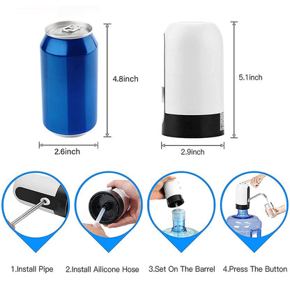 Automatic Wireless Portable Mini Rechargeable Water Bottle Can Dispenser Pump Upto 20 Litre Bottle with USB Charging Cable (Black/White)