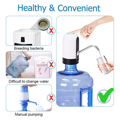 Automatic Wireless Portable Mini Rechargeable Water Bottle Can Dispenser Pump Upto 20 Litre Bottle with USB Charging Cable (Black/White)